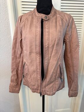 Style & Co. Dusty Mauve Leather Moto Jacket